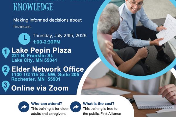 Training for Older Adults and Caregivers on Thursday, July 24th – Available in Lake City, Rochester, and Online via Zoom.